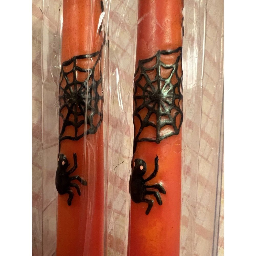 Holiday Home Halloween Taper Candle Sticks Set Spider Web Orange Black Decor NWT